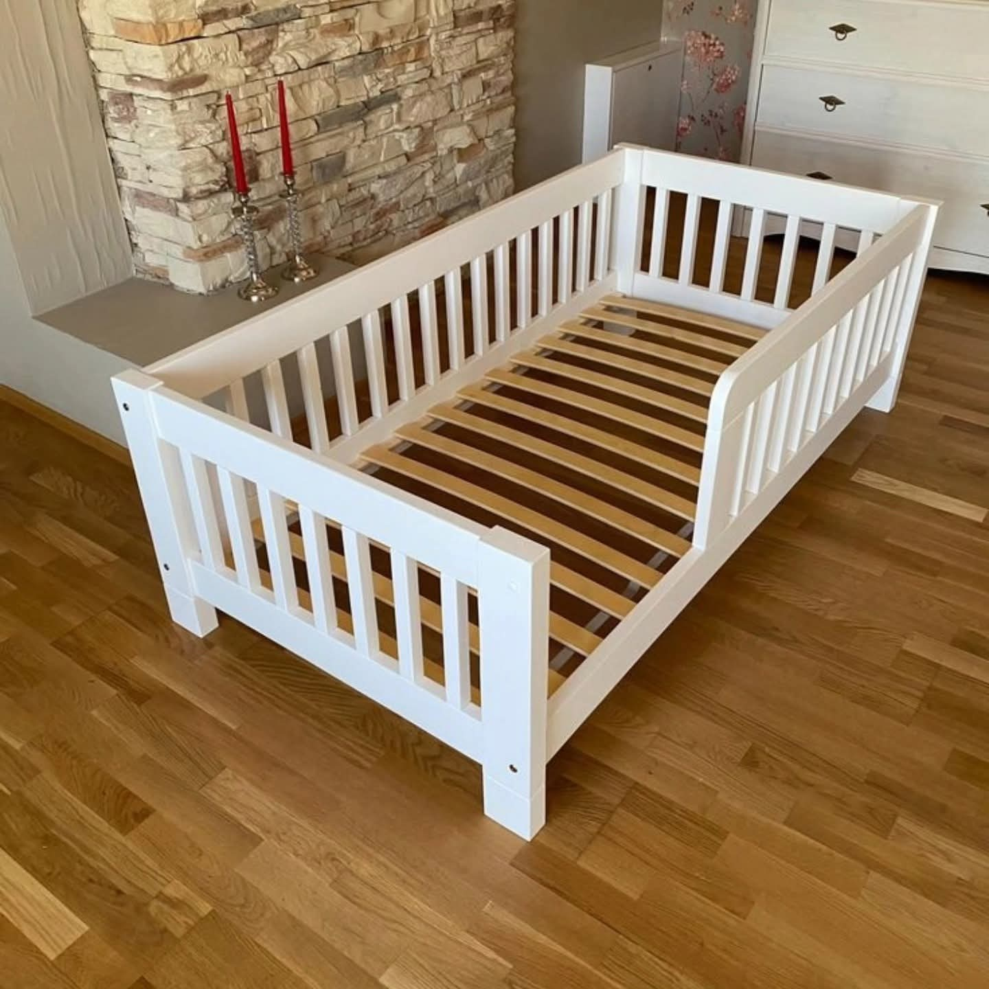 Wooden Toddler Bed with Storage Drawers & Safety Side Rails