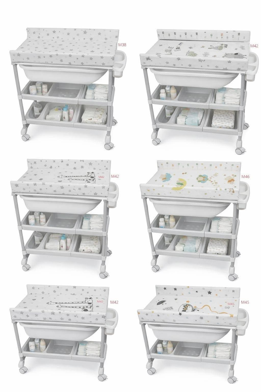 2-in-1 & 3-in-1 Baby Bathing and Changing Station with Storage & Wheels