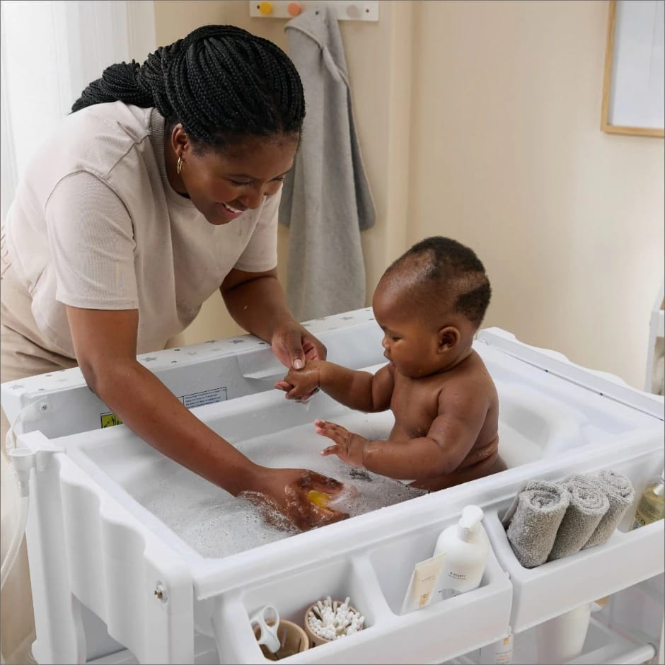 2-in-1 & 3-in-1 Baby Bathing and Changing Station with Storage & Wheels