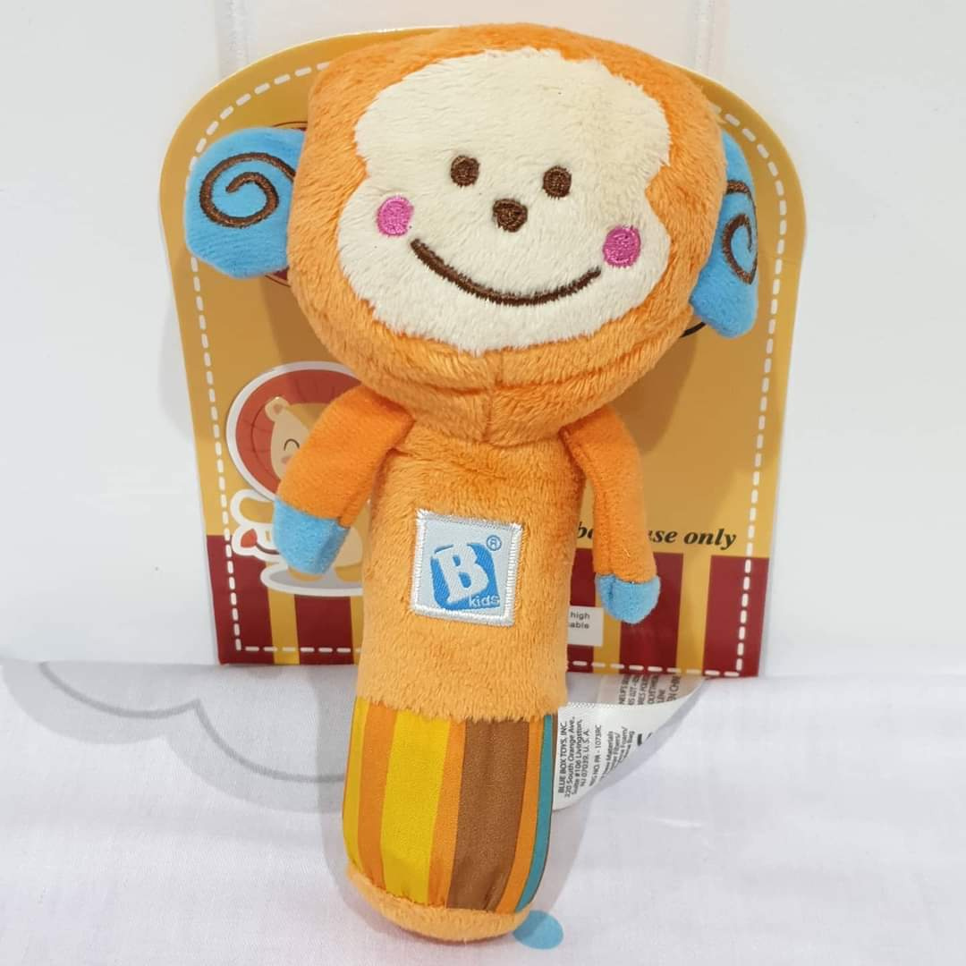 B Kids Bebee Squeaker Monkey Plush Rattle – Soft Baby Sensory Toy 0+