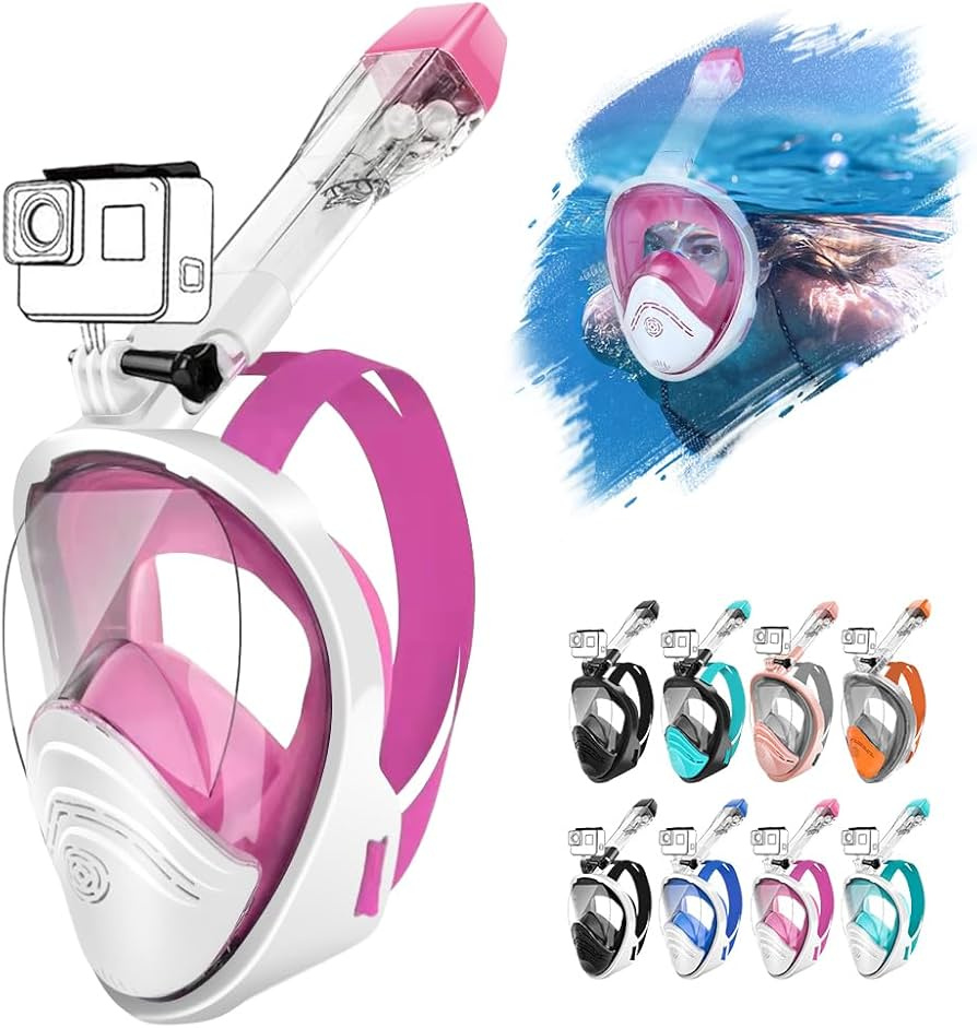 WSOBUE Full Face Snorkeling Mask Set Pink with 180° Panoramic View | Aqua Baby Collection