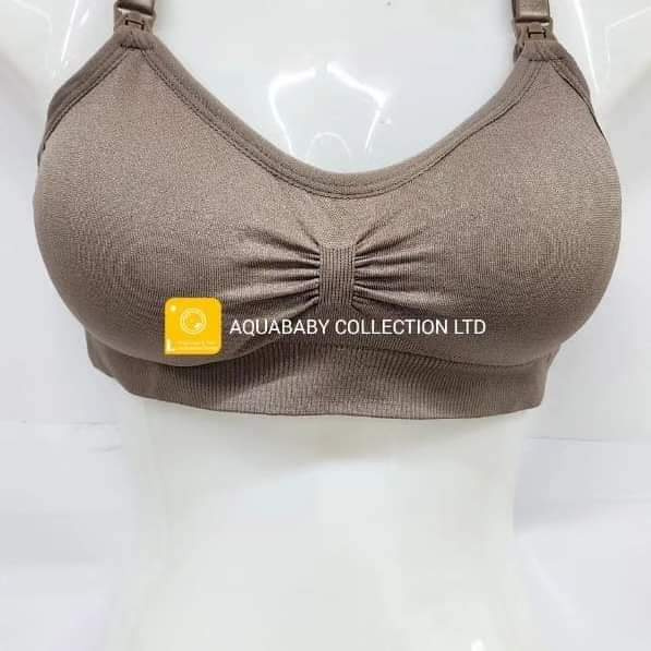 Brown Ribbed Maternity Nursing Bra (Medium) – Seamless Wire-Free Breastfeeding Bra with Removable Padding