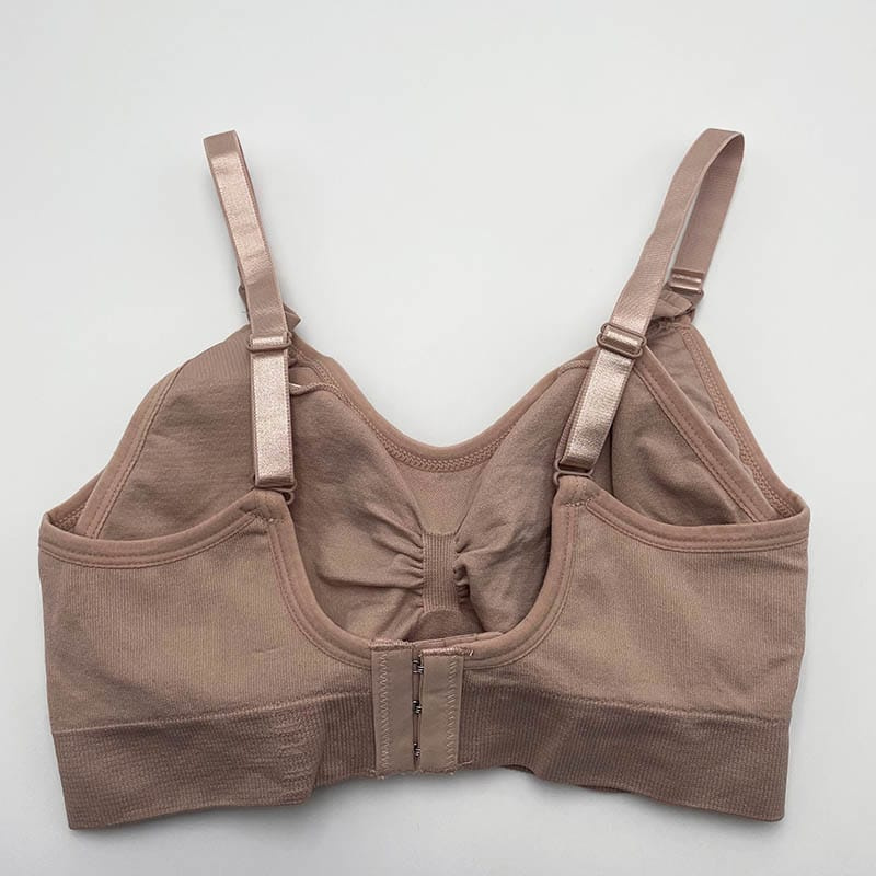 Brown Ribbed Maternity Nursing Bra (Medium) – Seamless Wire-Free Breastfeeding Bra with Removable Padding