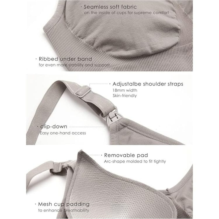 Brown Ribbed Maternity Nursing Bra (Medium) – Seamless Wire-Free Breastfeeding Bra with Removable Padding