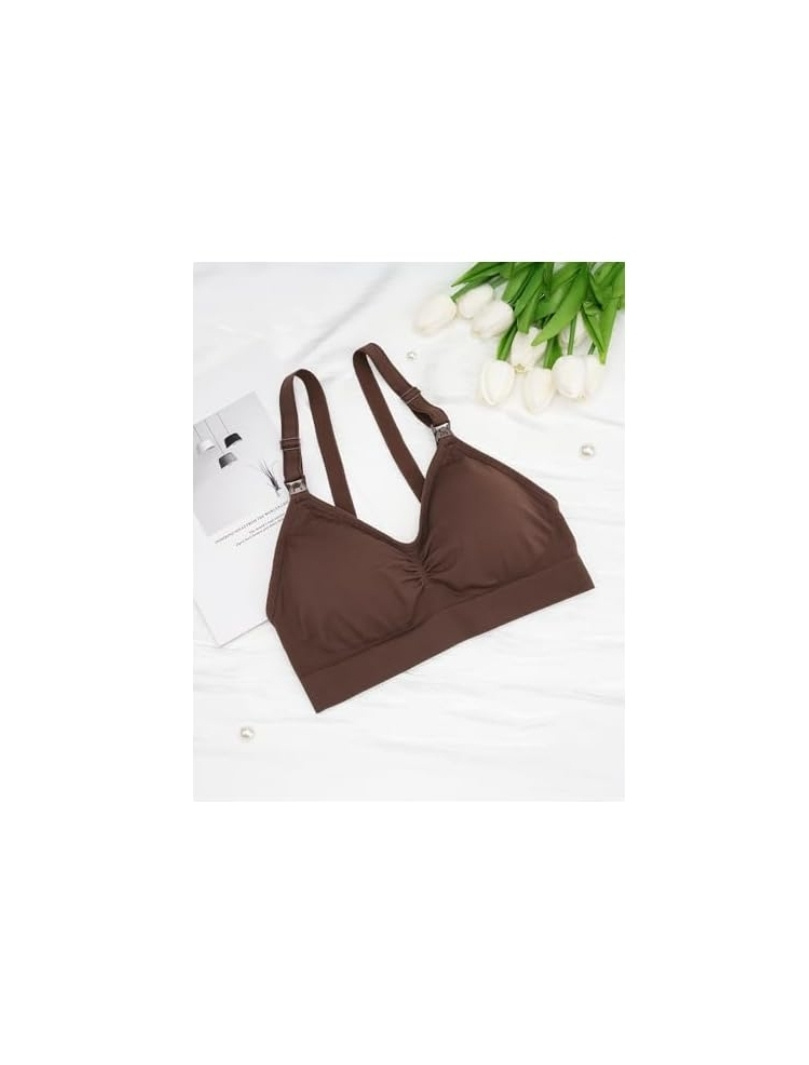 Brown Ribbed Maternity Nursing Bra (Medium) – Seamless Wire-Free Breastfeeding Bra with Removable Padding