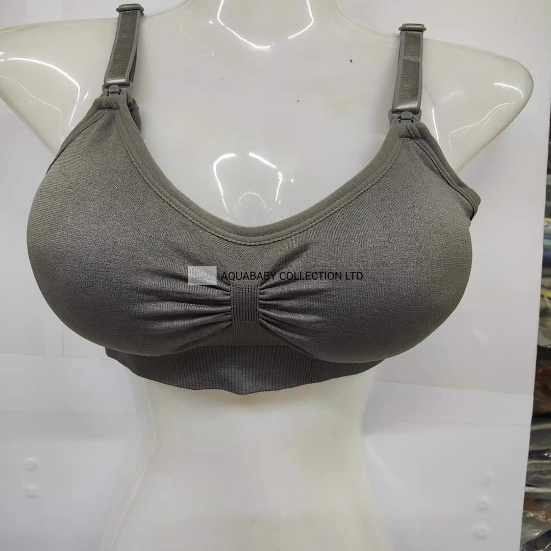 Gray Maternity Nursing Bra – Ribbed Padded Feeding Bra (Medium & Large)