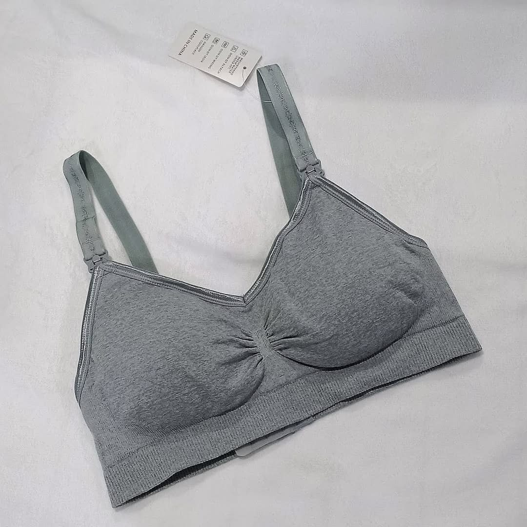 Gray Maternity Nursing Bra – Ribbed Padded Feeding Bra (Medium & Large)