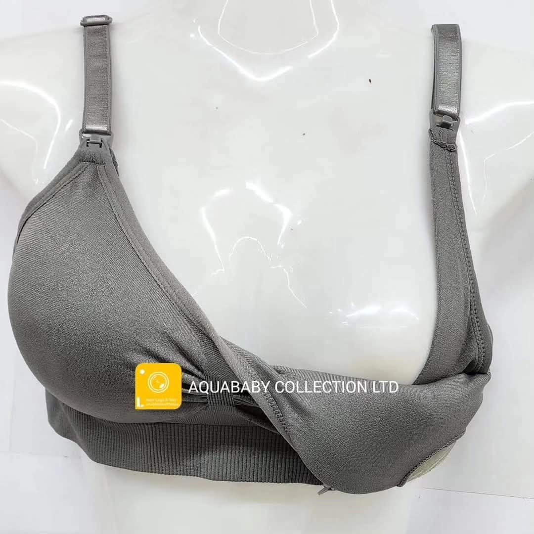 Gray Maternity Nursing Bra – Ribbed Padded Feeding Bra (Medium & Large)