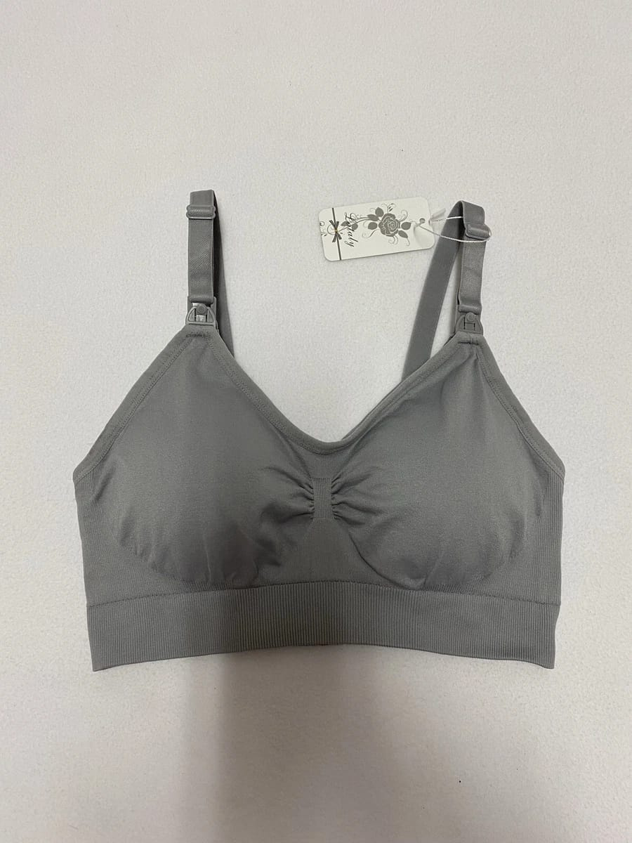 Gray Maternity Nursing Bra – Ribbed Padded Feeding Bra (Medium & Large)