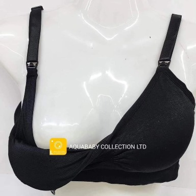 Black Seamless Cotton Nursing Bra – Non-Wired Maternity Bra (M, L, XXL)