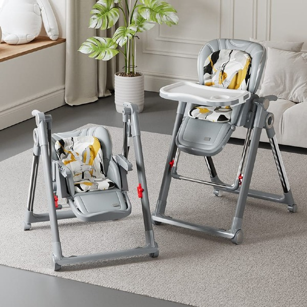 Multifunctional Baby High Chair & Swing Combo | Adjustable Feeding Chair with 5-Point Harness