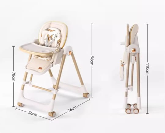 2-in-1 Baby High Chair & Swing Adjustable Foldable Feeding Chair Beige White