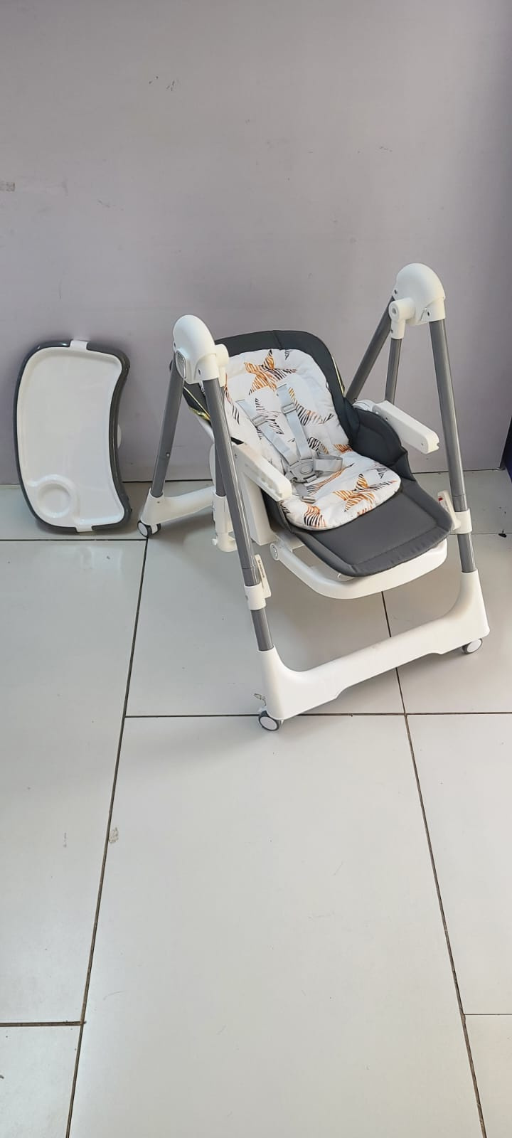 2-in-1 Adjustable Baby High Chair & Manual Swing – Grey & White