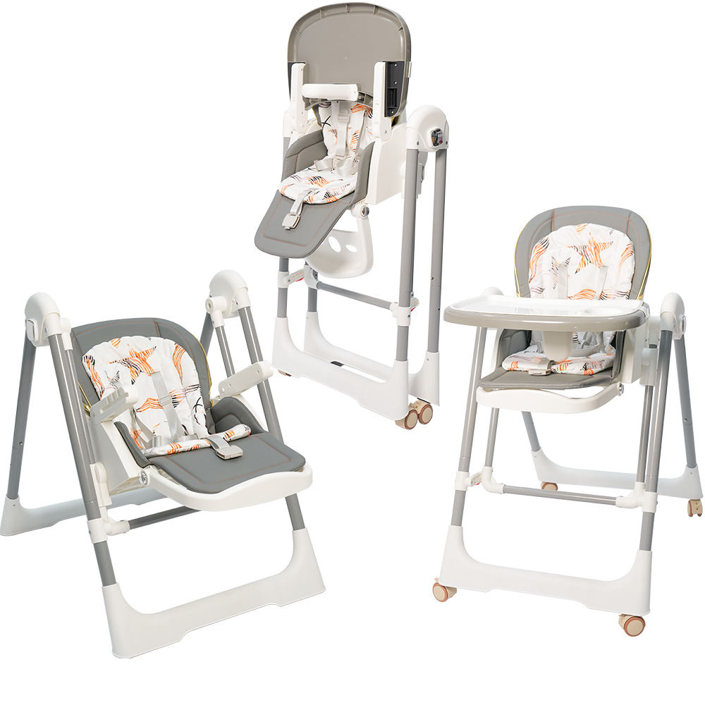 2-in-1 Adjustable Baby High Chair & Manual Swing – Grey & White
