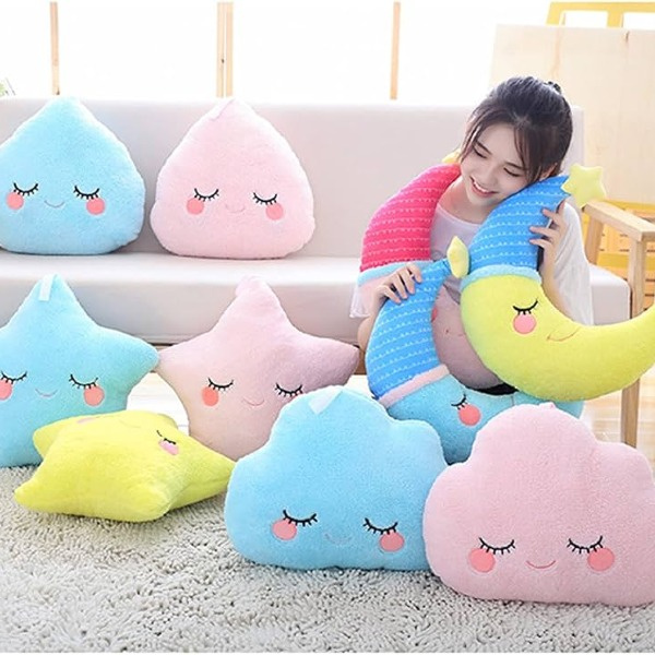 Nursery Decorative Baby Pillows – Soft Embroidered Sleeping Face Cushions