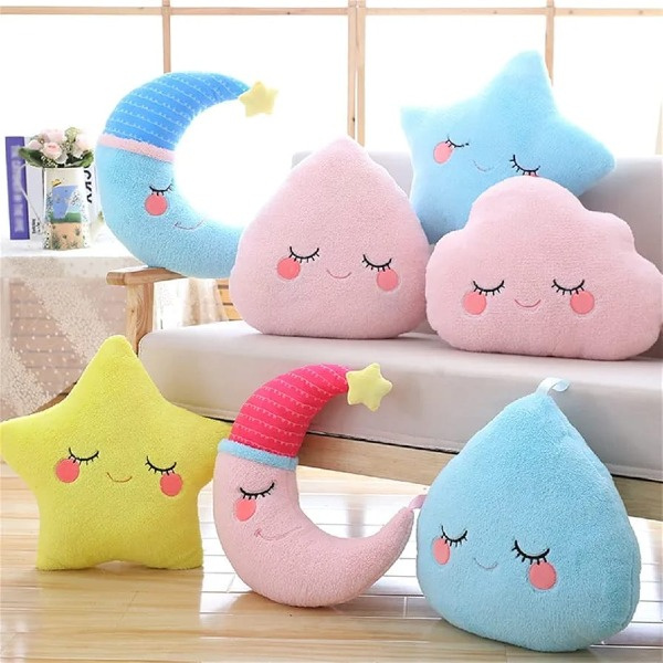 Nursery Decorative Baby Pillows – Soft Embroidered Sleeping Face Cushions