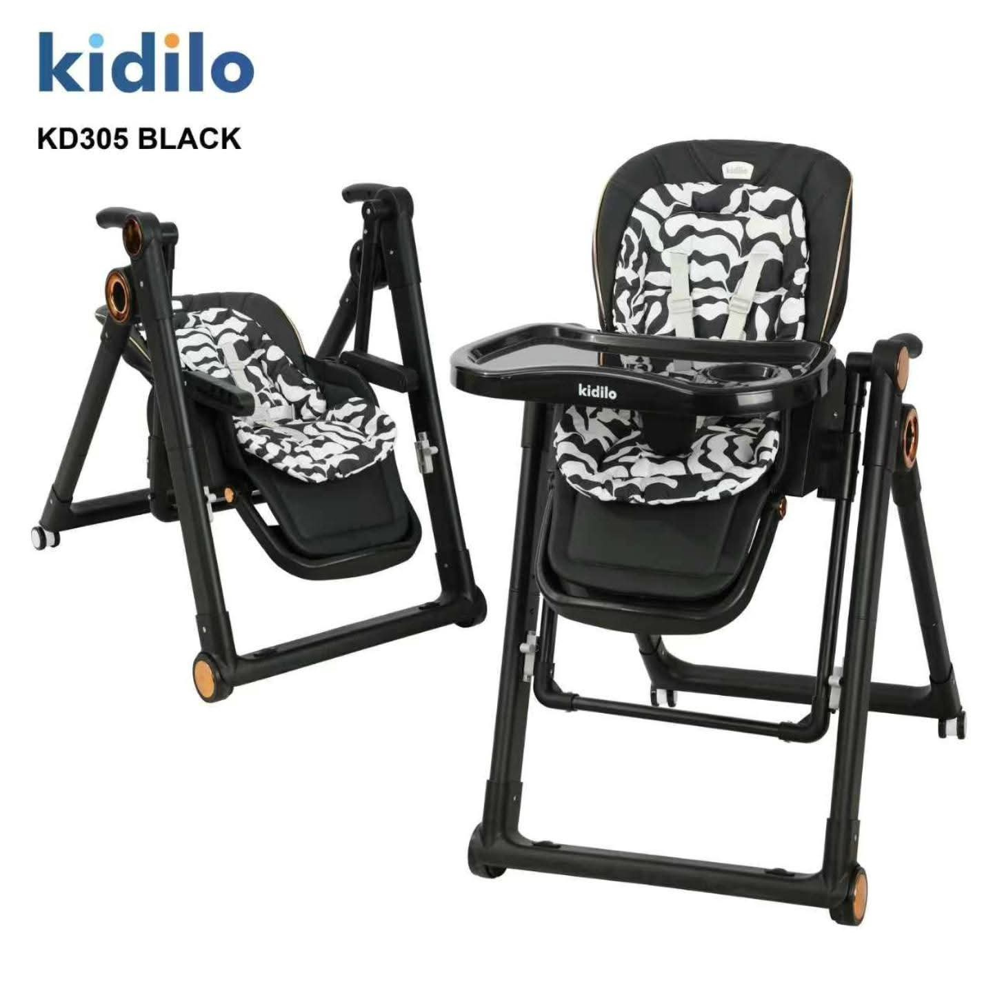 Kidilo Manual Swing Feeding Chair Black | Foldable Baby High Chair Kenya