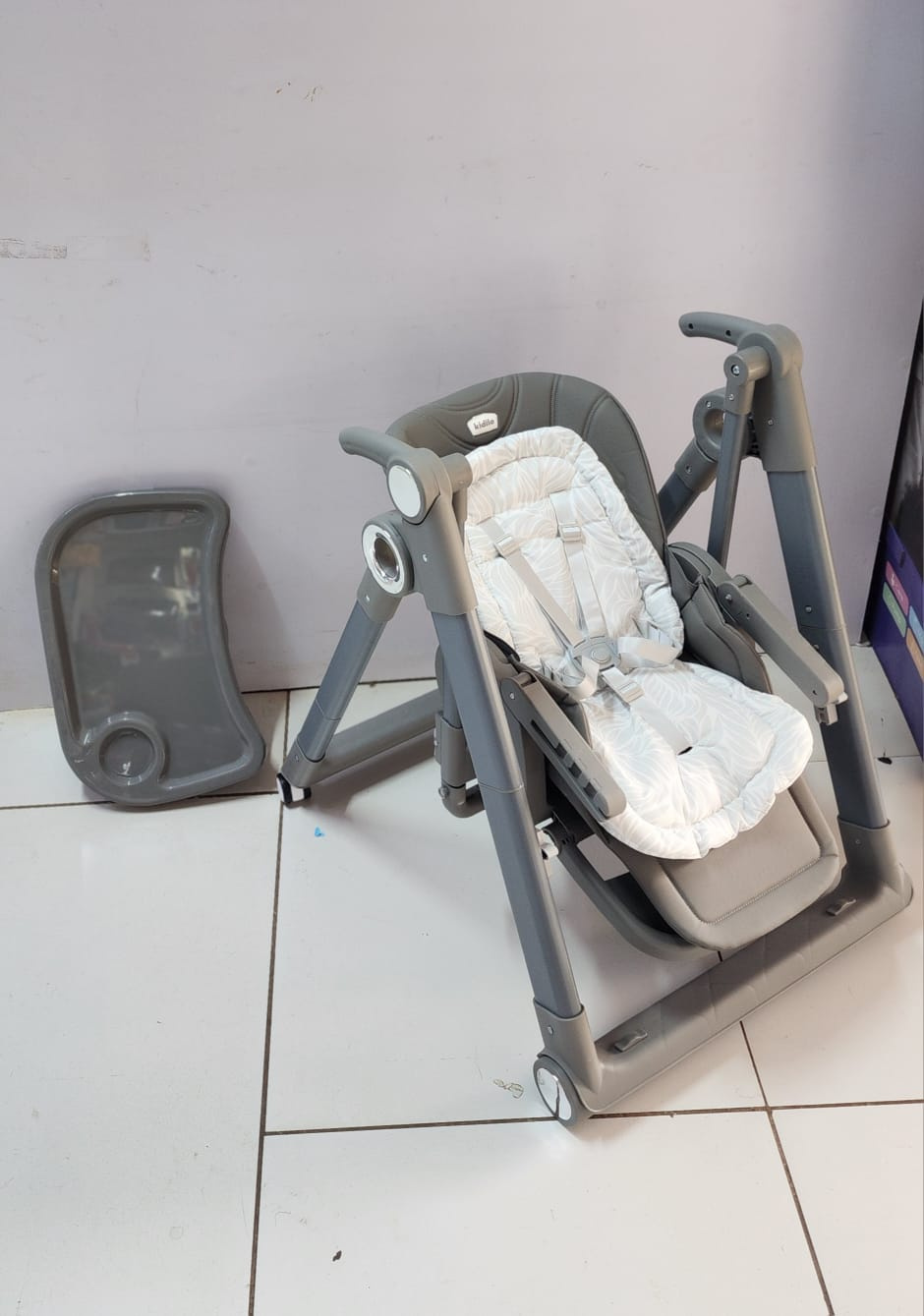 Kidilo Manual Swing Feeding Chair – Gray | Adjustable Baby High Chair | Aquababy Collection Kenya