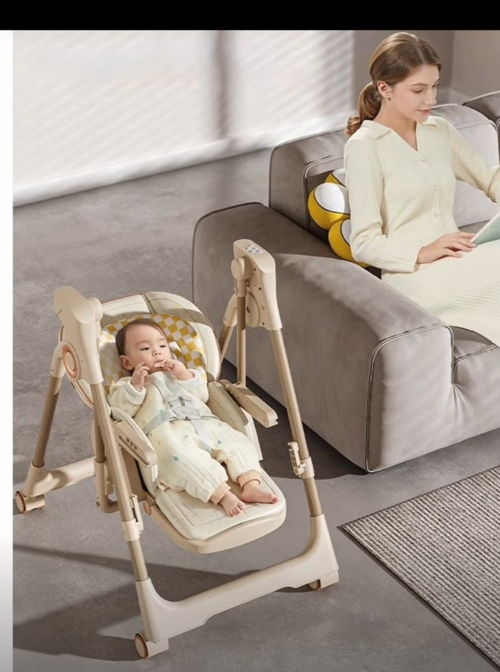 Electric Adjustable Baby High Chair Beige | Reclining Feeding Chair | Aquababy Collection Kenya
