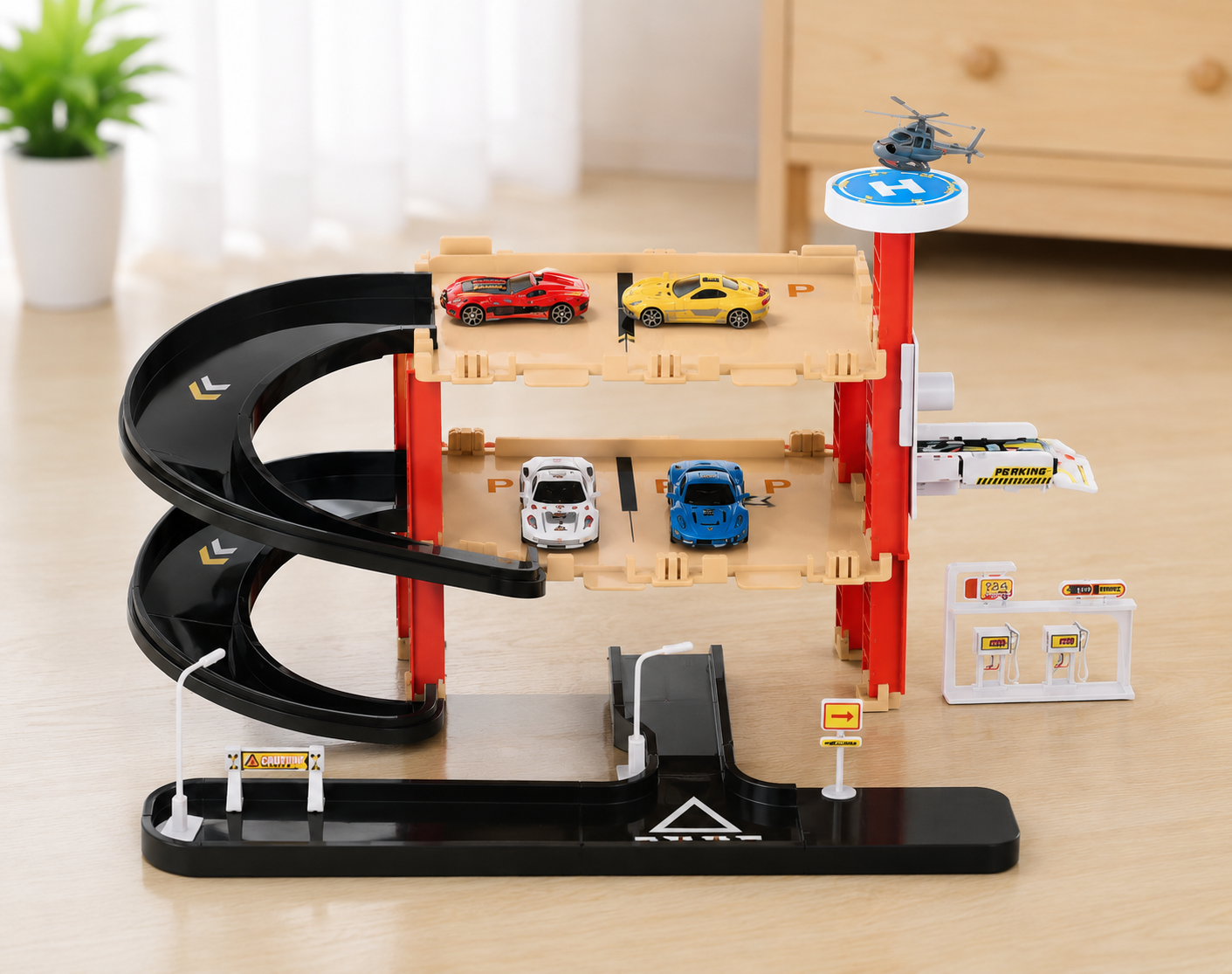 4-level spiral parking garage playset for kids