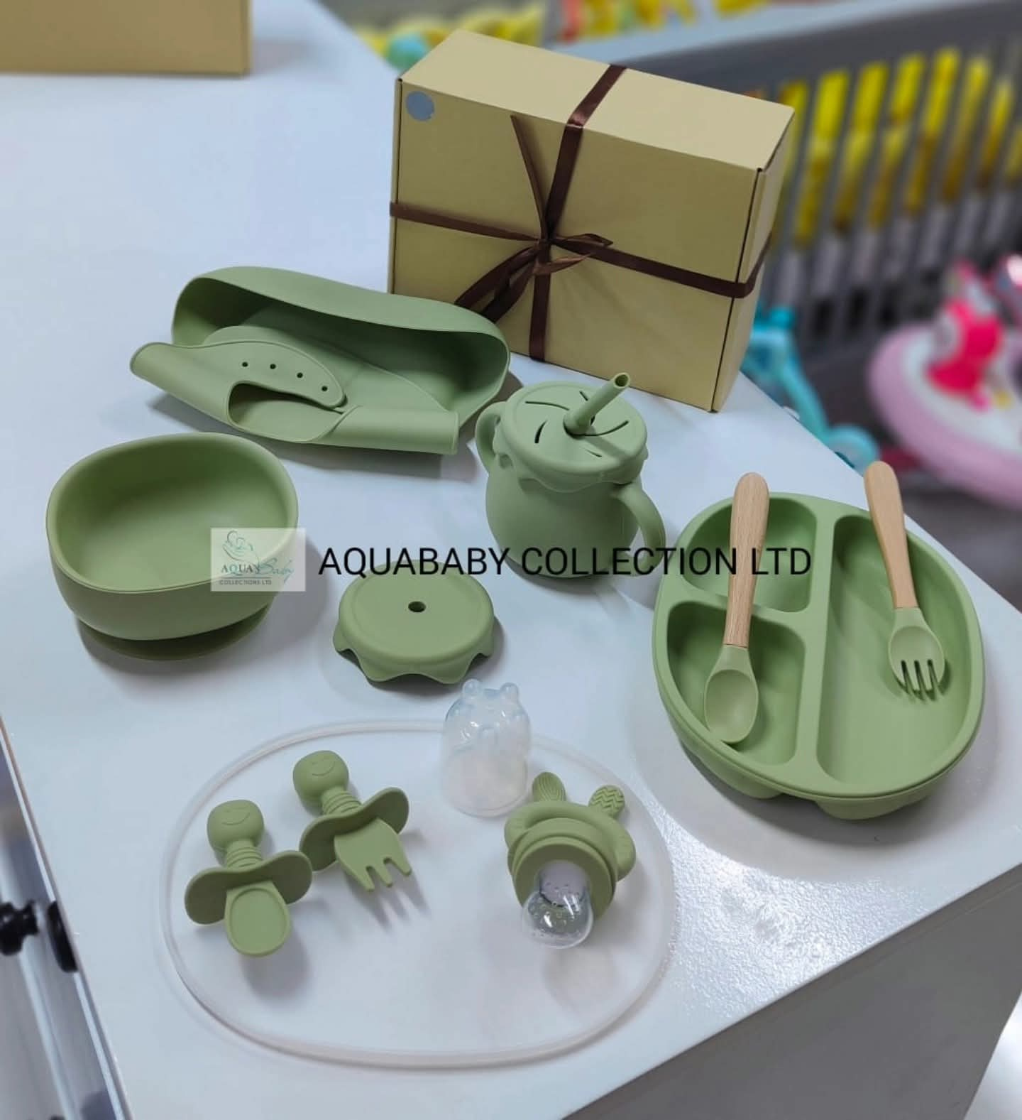 Complete Silicone Baby Feeding Set – Suction Plate, Bowl, Bib & Cup | Aquababy Collection Kenya
