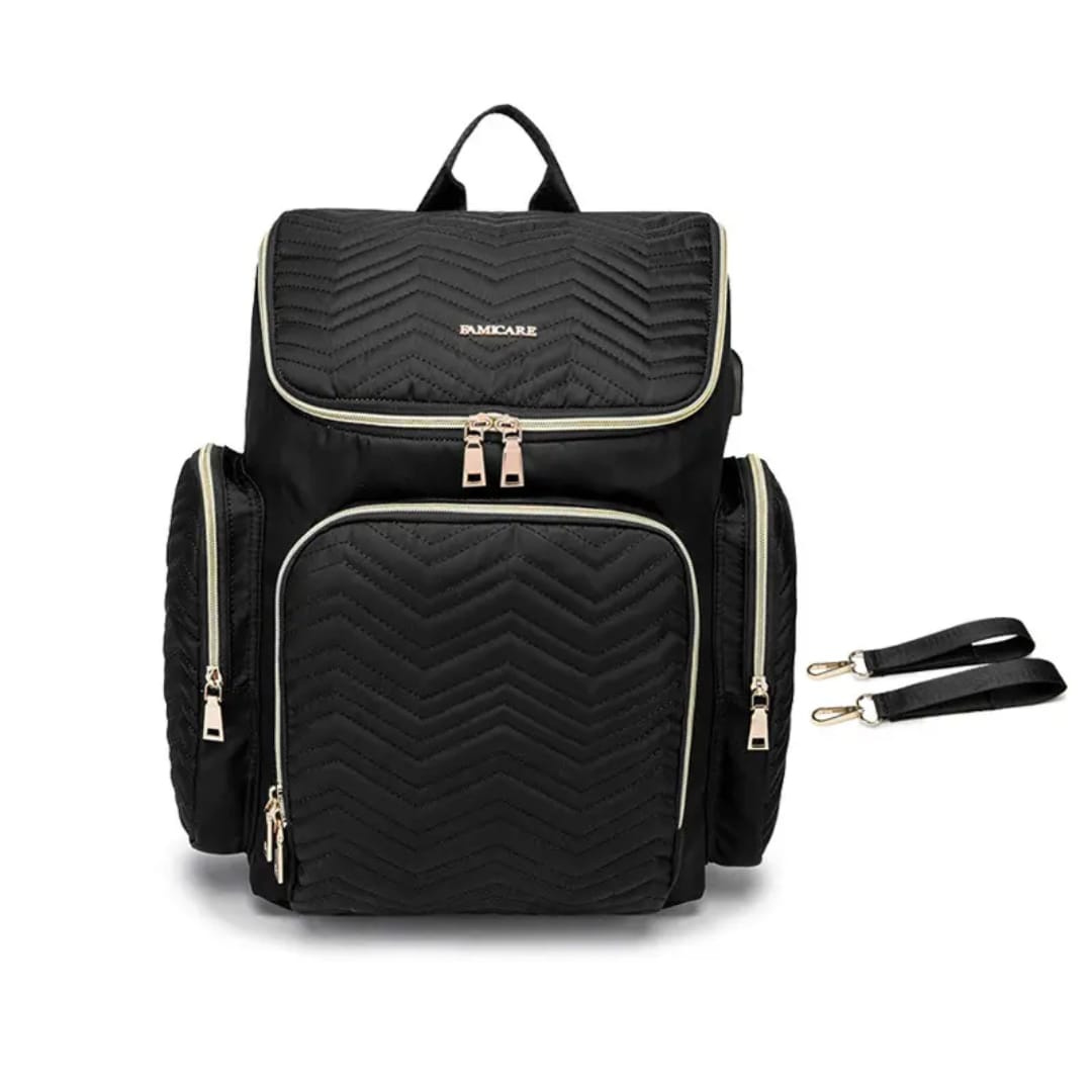 Quilted Chevron Waterproof Baby Diaper Backpack with USB Port