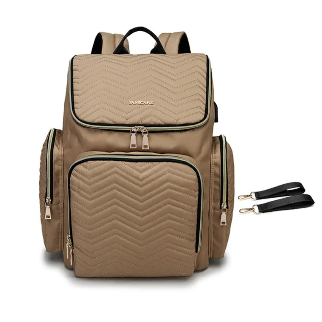 Quilted Chevron Waterproof Baby Diaper Backpack with USB Port