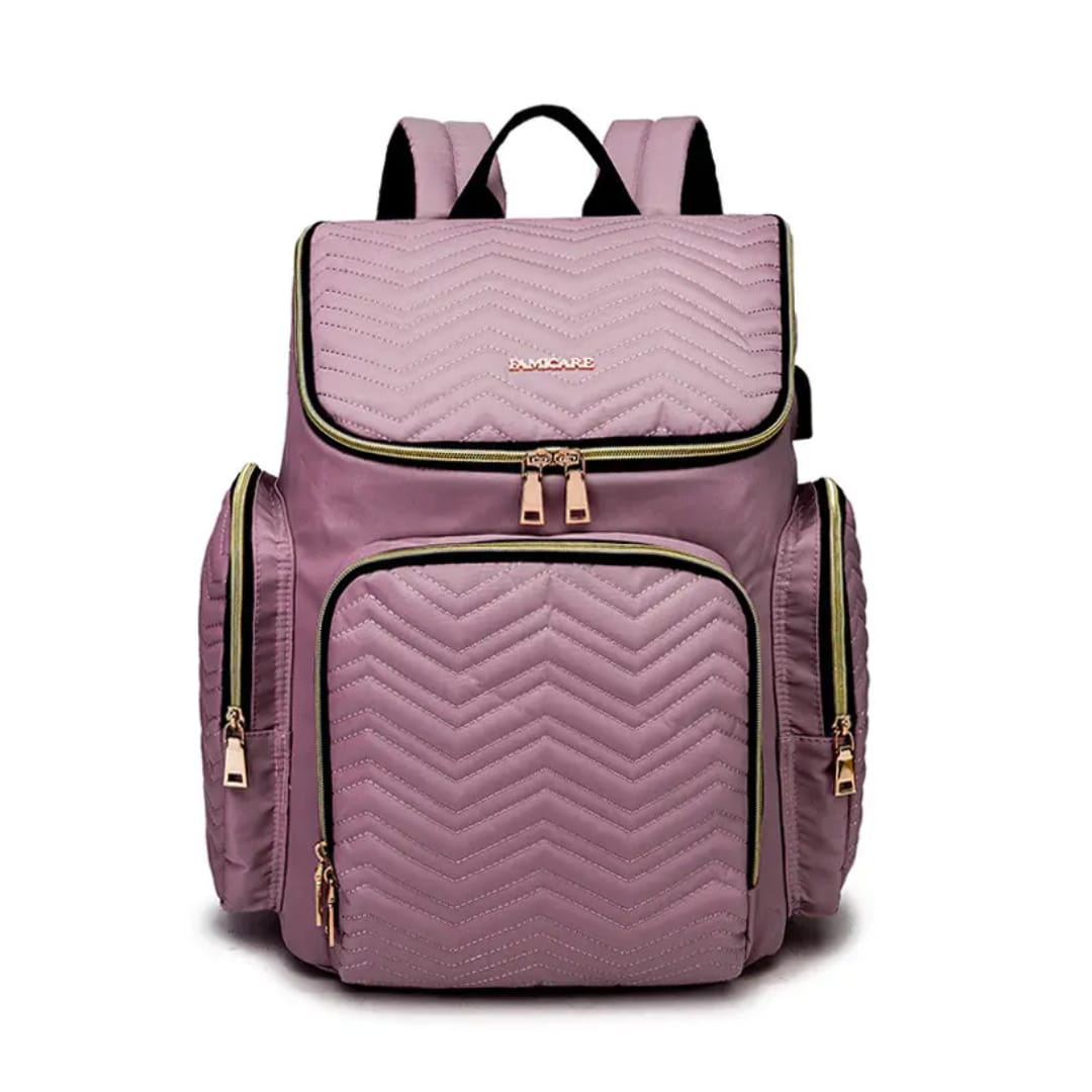 Quilted Chevron Waterproof Baby Diaper Backpack with USB Port