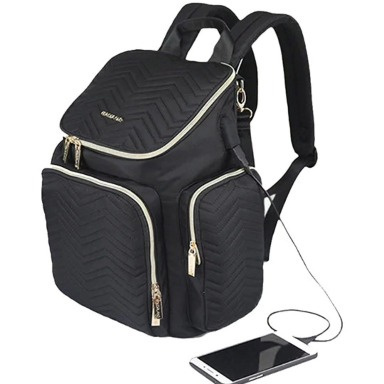 Quilted Chevron Waterproof Baby Diaper Backpack with USB Port
