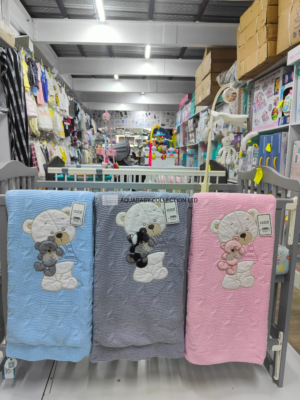 Sebi Baby Cotton Blanket with Teddy Bear Design | Soft Baby Blanket Kenya | Aquababy Collection