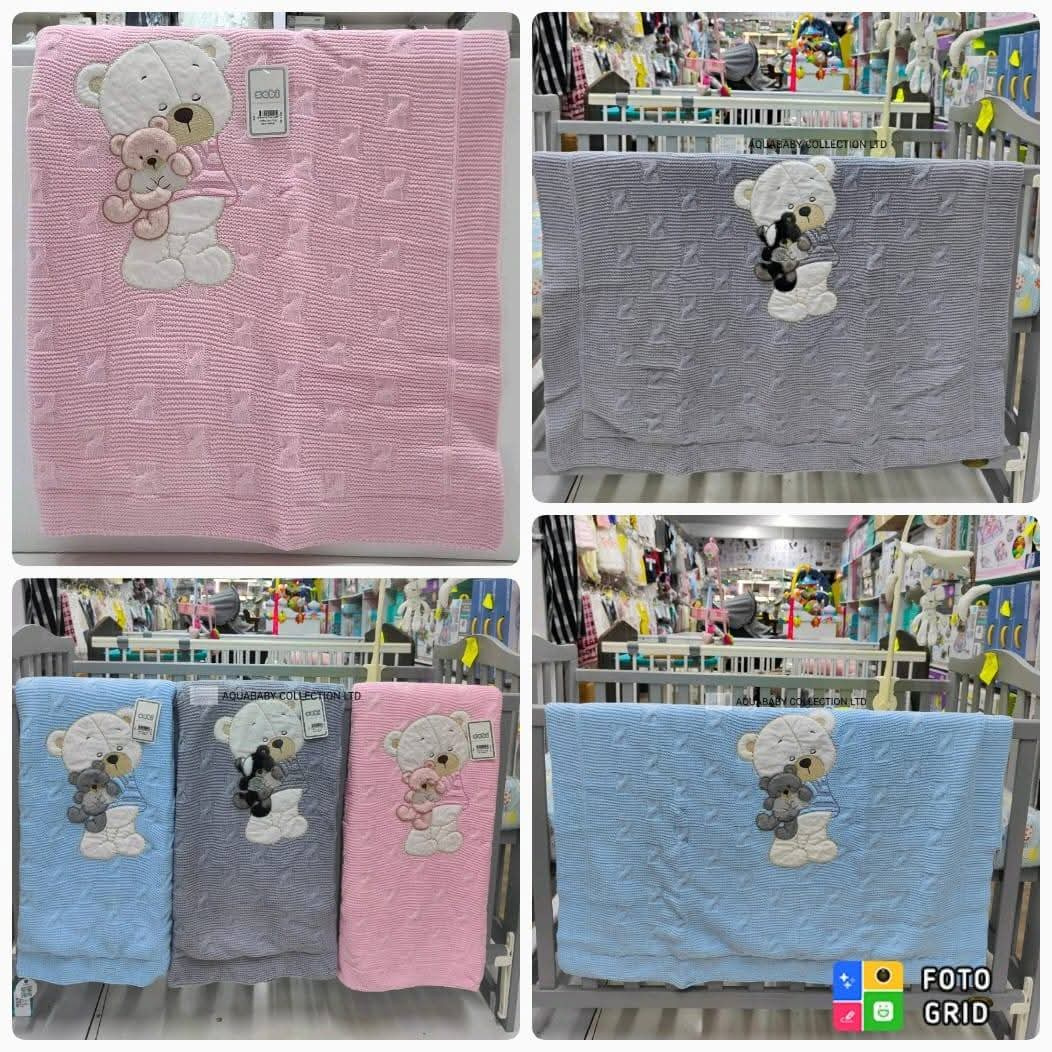 Sebi Baby Cotton Blanket with Teddy Bear Design | Soft Baby Blanket Kenya | Aquababy Collection