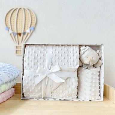 Plush Minky Dot Baby Blanket with Teddy Bear Security Toy | Soft Baby Gift Set Kenya