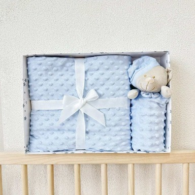 Plush Minky Dot Baby Blanket with Teddy Bear Security Toy | Soft Baby Gift Set Kenya