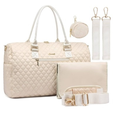 LOVEVOOK Quilted Diaper Tote Bag 5-Piece Set – Stylish Baby Mommy Bag