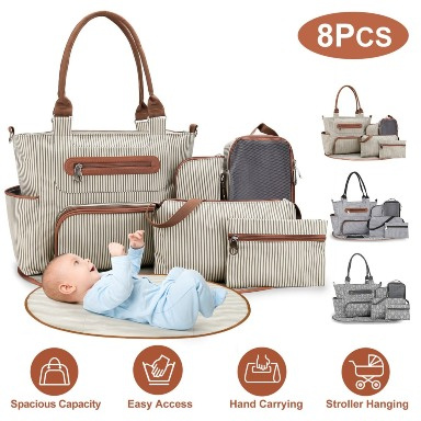 Premium 5‑in‑1 / 7-Piece Multi-Functional Diaper Bag Set for Parents