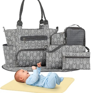 Premium 5‑in‑1 / 7-Piece Multi-Functional Diaper Bag Set for Parents