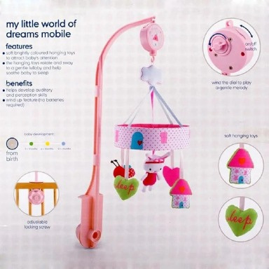 Premium Musical Rotating Cot Mobile – Pink Rabbit Wind-Up Baby Crib Mobile