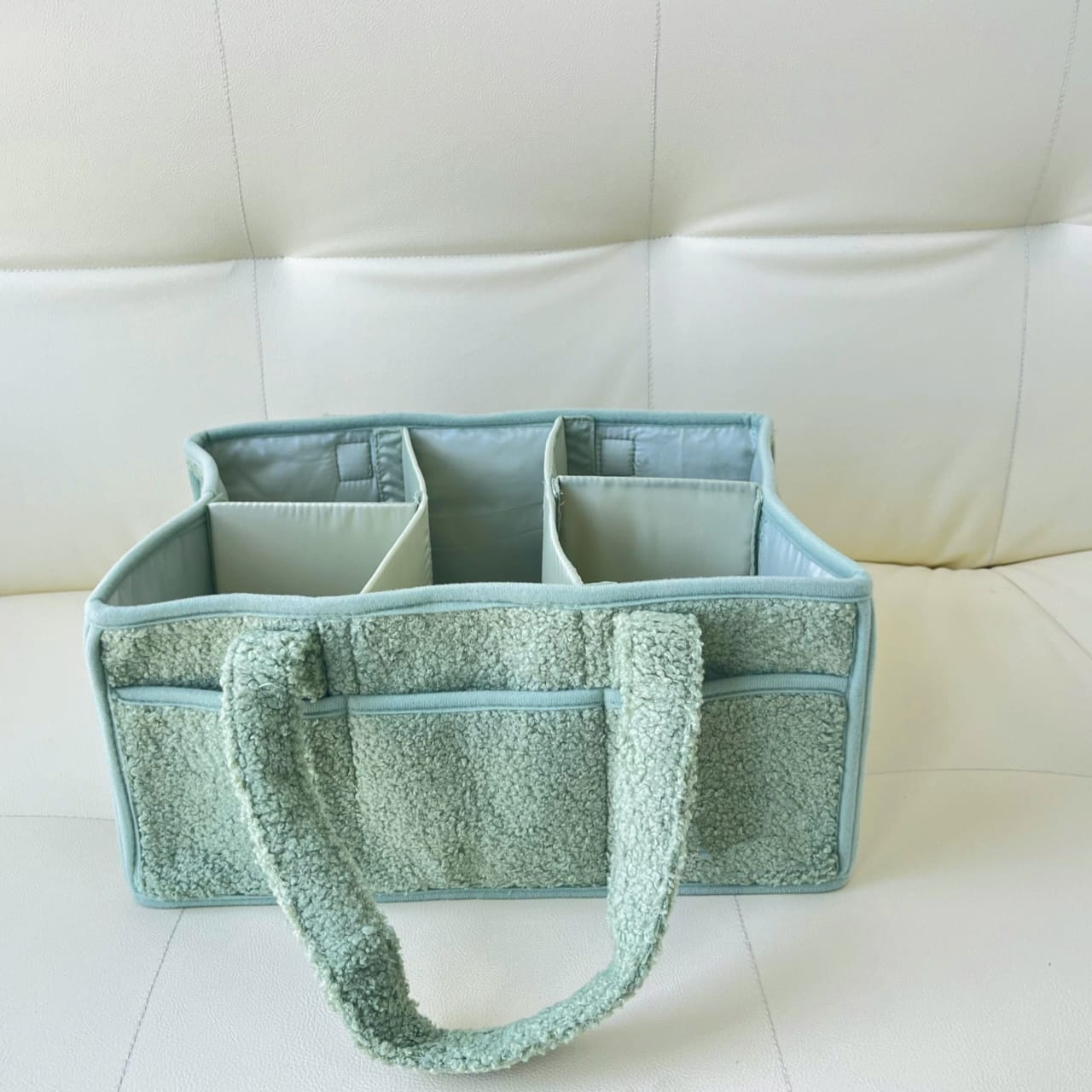 PeraBella Baby Diaper Caddy Organizer – Sage Green Plush Nursery Storage with Handles