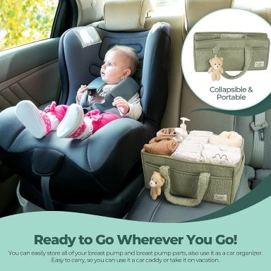 PeraBella Baby Diaper Caddy Organizer – Sage Green Plush Nursery Storage with Handles