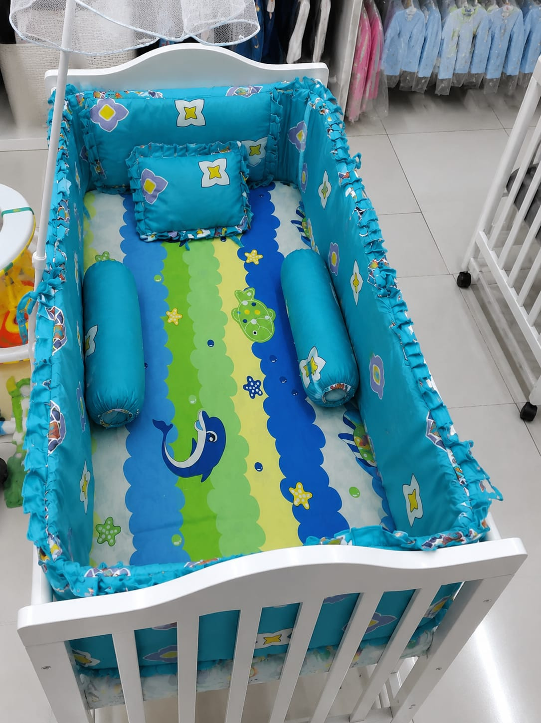 2x4 Cot Bumper Set with Pillow & Bolsters – Baby Crib Protection
