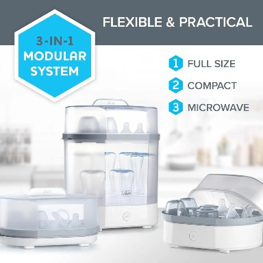 3 in 1 Baby Bottle Steam Sterilizer | Fast Microwave & Electric Sterilizer | Kills  Germs