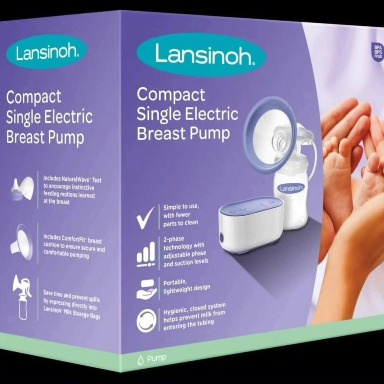 Lansinoh Compact Single Electric Breast Pump | Portable Breast Pump with 2-Phase Technology & Adjustable Suction