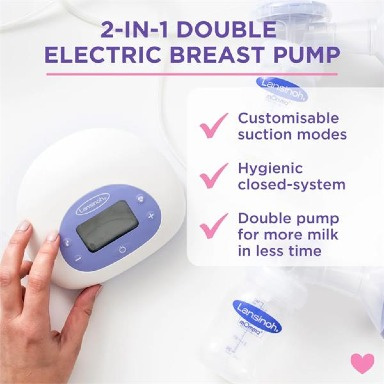 Lansinoh Double Electric Breast Pump | 2-Phase Technology, LCD Display & Adjustable Suction | Portable Breastfeeding Pump