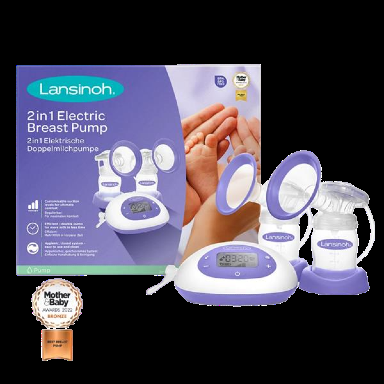 Lansinoh Double Electric Breast Pump | 2-Phase Technology, LCD Display & Adjustable Suction | Portable Breastfeeding Pump