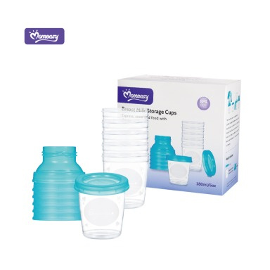 Momeasy Breast Milk Storage Cups 180ml | BPA-Free Stackable Milk Containers with Lids & Pump Adapters