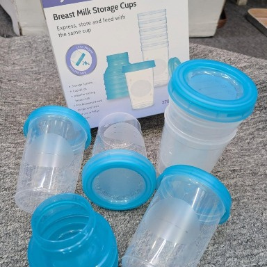 Momeasy Breast Milk Storage Cups 270ml | BPA-Free Stackable Milk Containers with Lids & Pump Adapters