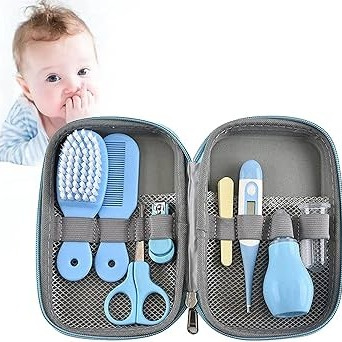 8-Piece Baby Grooming & Healthcare Kit – Newborn Care Set with Thermometer, Nail Clippers & Brush (Travel Case)