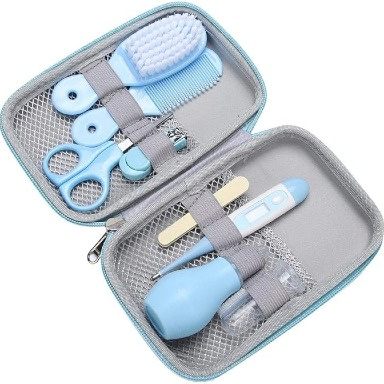 8-Piece Baby Grooming & Healthcare Kit – Newborn Care Set with Thermometer, Nail Clippers & Brush (Travel Case)