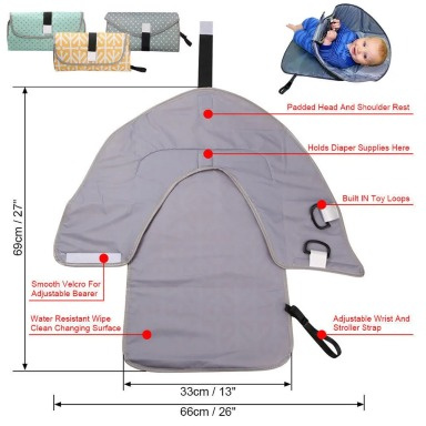 Portable Baby Diaper Changing Pad – Foldable 3-in-1 Waterproof Travel Changing Mat with Storage Pockets