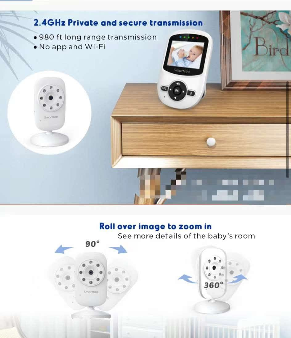 ANMEATE SM24 Digital Wireless Baby Monitor 2.4" LCD Non-WiFi Camera with Night Vision